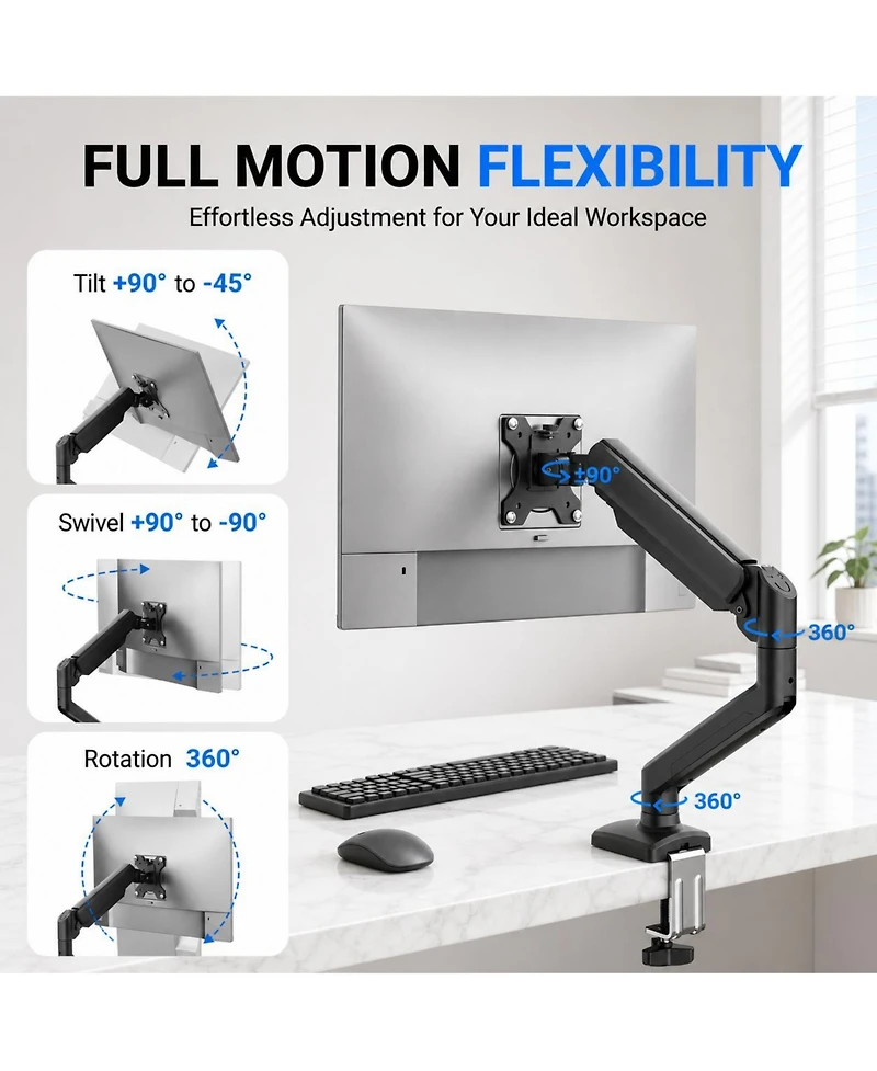 Lofree Gas Spring Full Motion Dual Monitor Mount for 13 to 32 Inch Monitors