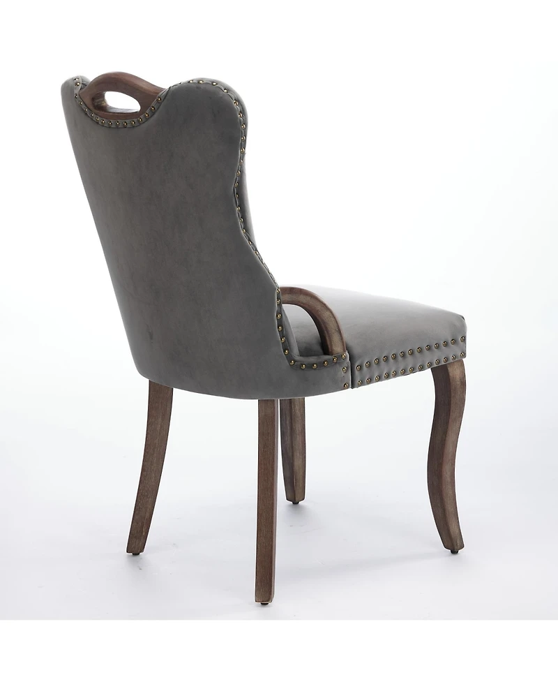 Flynama Set of 2 Hand Tufted Velvet, Solid Wood Handles Nail Curved Wood Legs Dining Chairs