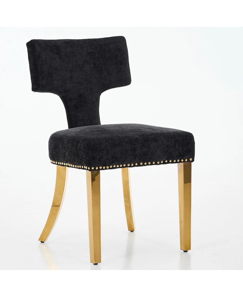 Flynama Set of 2 Mid-Century Farmhouse Dining Chairs, Copper Nail Curved Back Stainless Steel Legs 300lbs Capacity