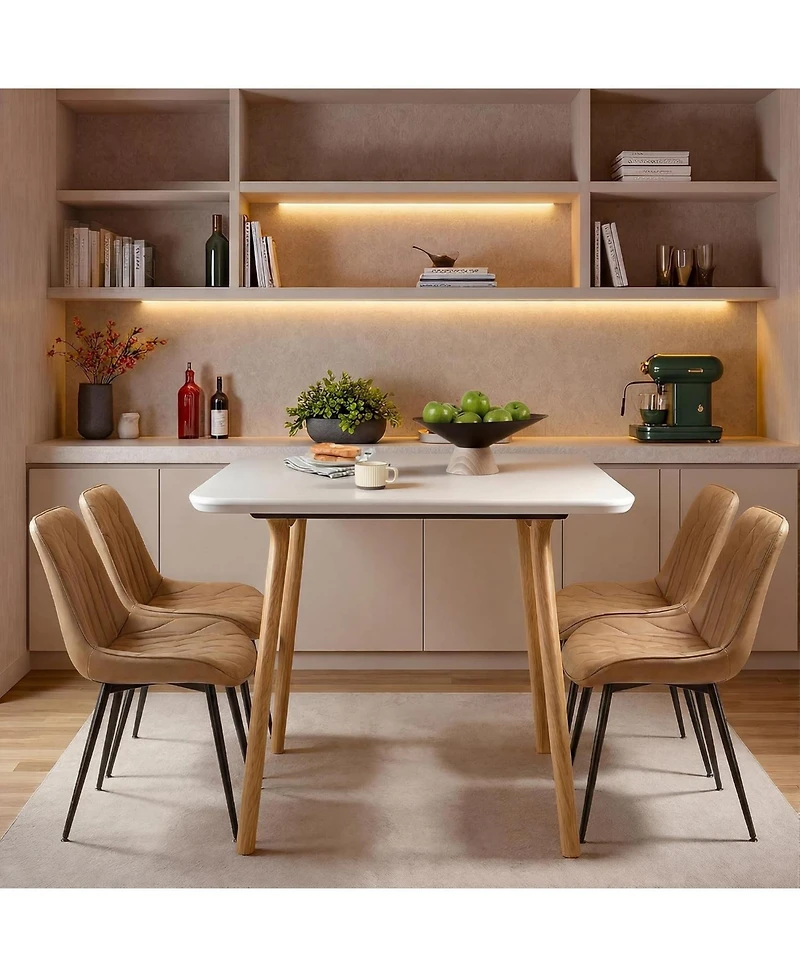 homfan Set of 4 Faux Leather Dining Chairs with Curved Backrest and Steel Legs