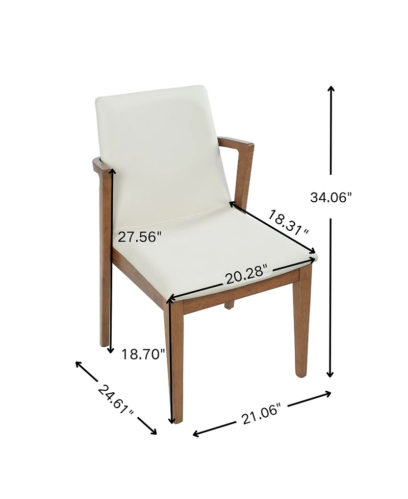 Flynama Set of 2 Mid-Century Modern Dining Armchairs Pu Upholstery with Walnut Rubber Wood Frame
