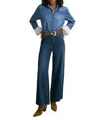 Mint Velvet Women's Denim Contrast Cuff Blouse