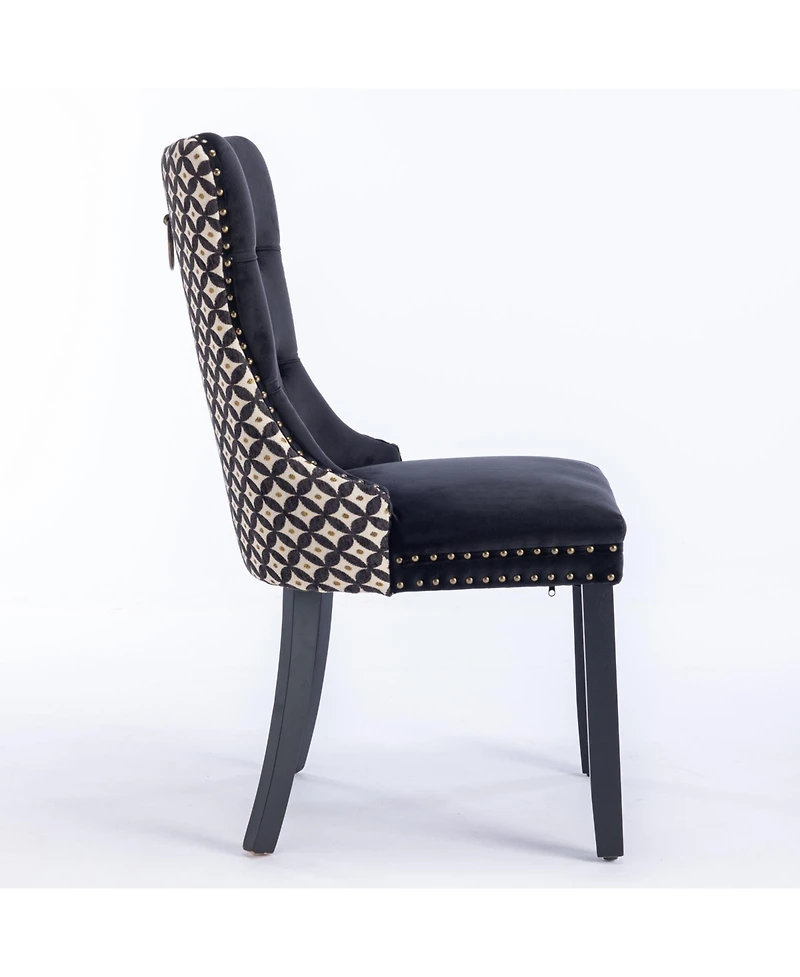 Flynama Set of 2 Patterned Velvet Dining Chairs, Solid Wood Nailhead Chairs with Adjustable Legs