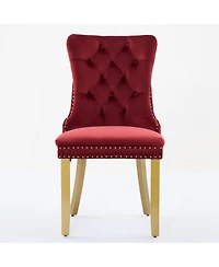Flynama Mid-Century Modern Velvet Dining Chairs Set of 2 with Lion Head Pull Ring, Tufted Upholstered Chair