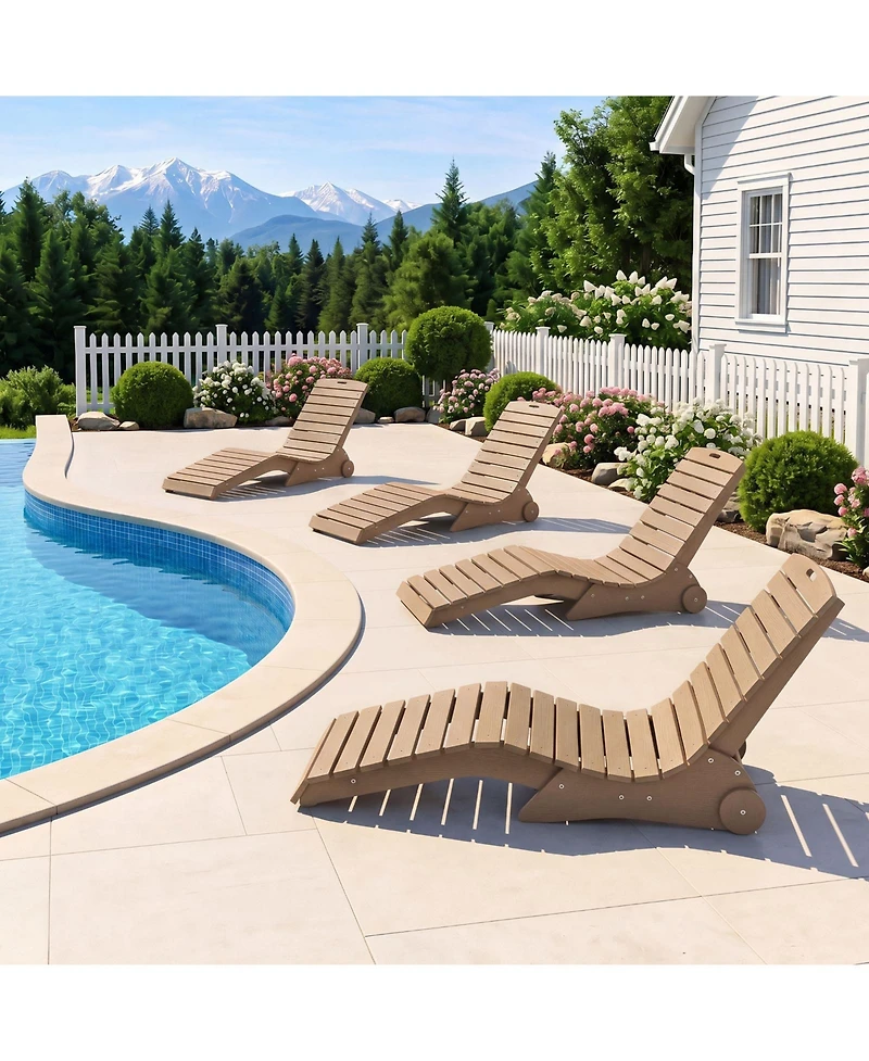 Gymax 2pieces In-Pool Lounge Chair Ergonomic S-Curve Hdpe Pool Chaise Lounger w/Wheels