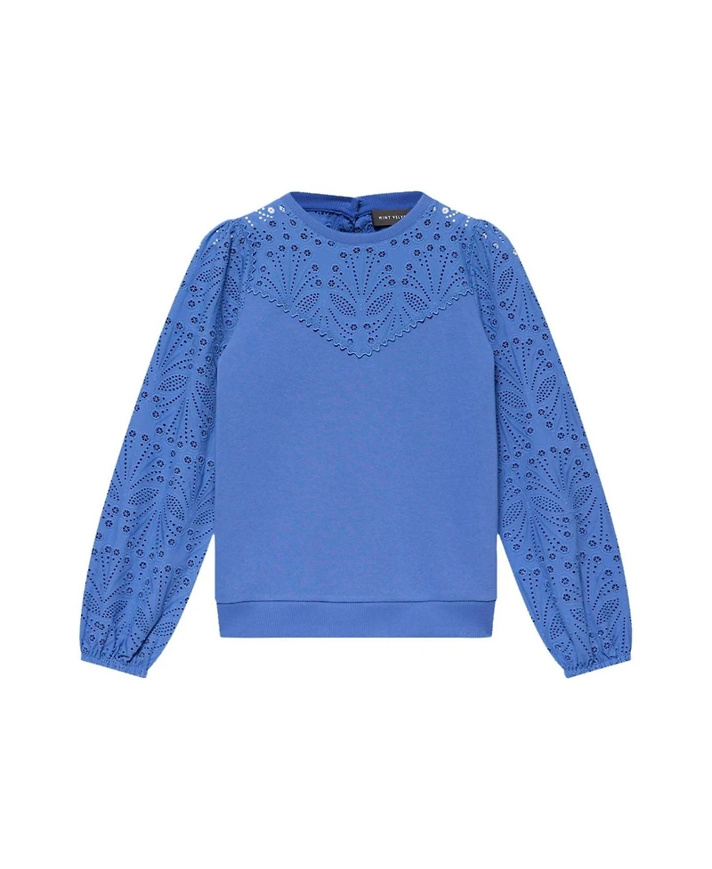 Mint Velvet Women's Cotton-Blend Broderie Blouson-Sleeve Sweatshirt