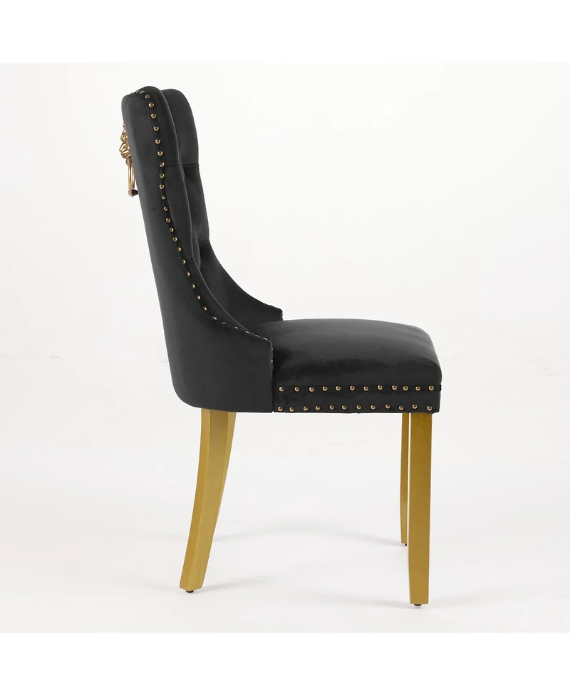 Flynama Set of 2 Velvet Mid-Century Dining Chairs, Lion Head Pull Ring Solid Wood Legs 280lbs Capacity