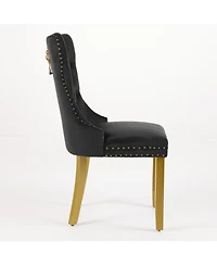 Flynama Set of 2 Velvet Mid-Century Dining Chairs, Lion Head Pull Ring Solid Wood Legs 280lbs Capacity