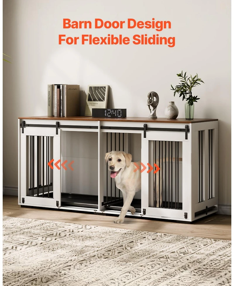 Vevor Dog Crate Furniture 72 in Indoor Wooden Dog Kennel with Tray Heavy Duty