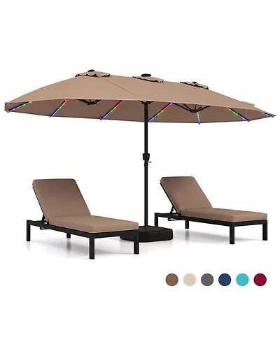 Gymax 15.5 Feet Extra-Large Patio Umbrella with 12 Ribs Light Modes 144 Solar Led Lights