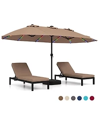 Gymax 15.5 Feet Extra-Large Patio Umbrella with 12 Ribs Light Modes 144 Solar Led Lights