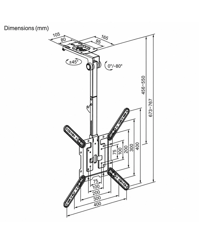 Lofree Height-Adjustable Ceiling Swivel Mount, 23" to 55"