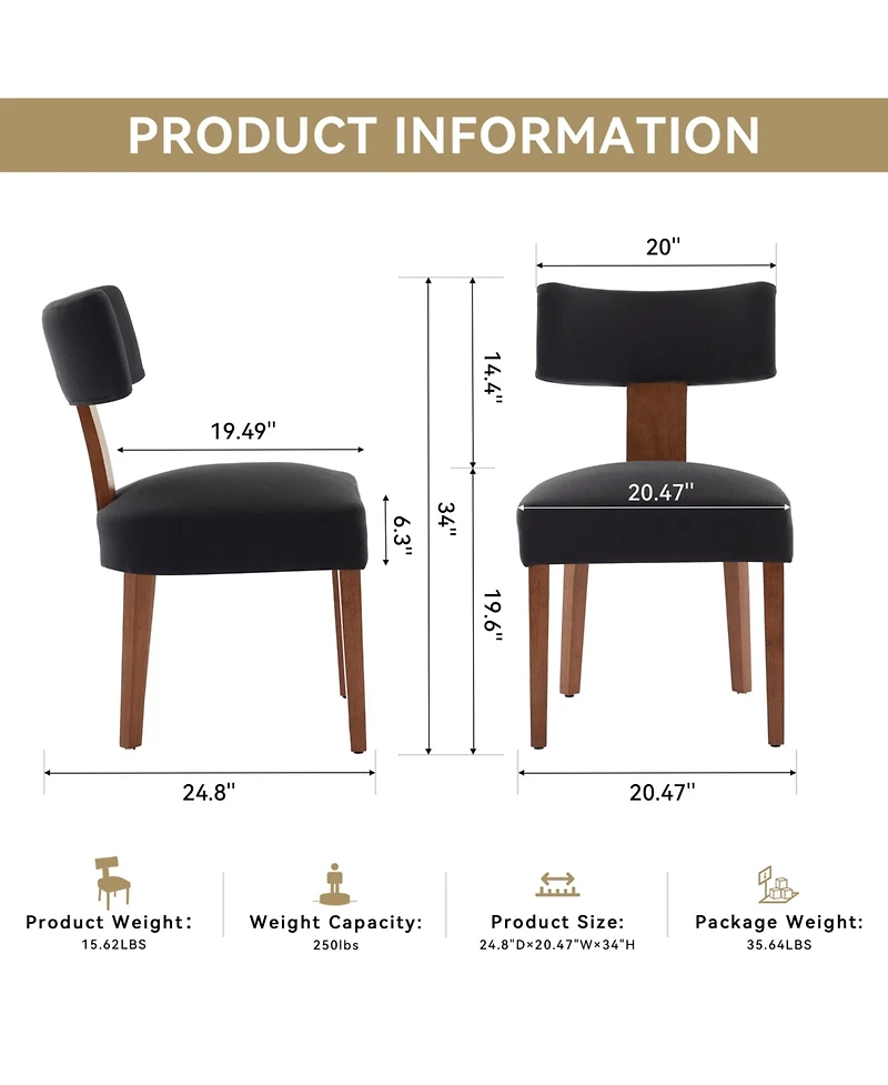 Flynama Set of 2 Linen Curved Wingback Dining Chairs, Rubber Wood Legs 250lbs Weight Limit