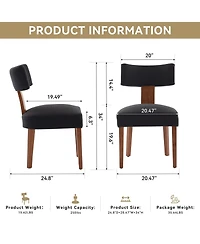 Flynama Set of 2 Linen Curved Wingback Dining Chairs, Rubber Wood Legs 250lbs Weight Limit