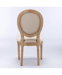 Flynama Set of 2 Carved Solid Wood Linen Dining Chairs, Antique Painted Frame 300 Lbs Weight Limit