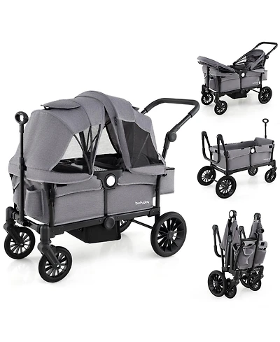 Costway Wagon Stroller for 2 Kids Push Pull Double Stroller