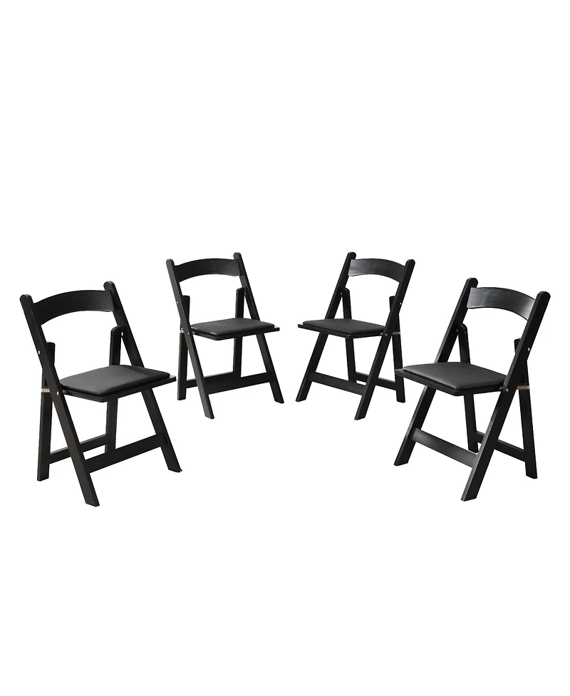 Flynama Set of 4 Folding Solid Wood Dining Chairs with Pu Leather Cushions, Finish, Portable Seating