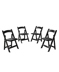 Flynama Set of 4 Folding Solid Wood Dining Chairs with Pu Leather Cushions, Finish, Portable Seating