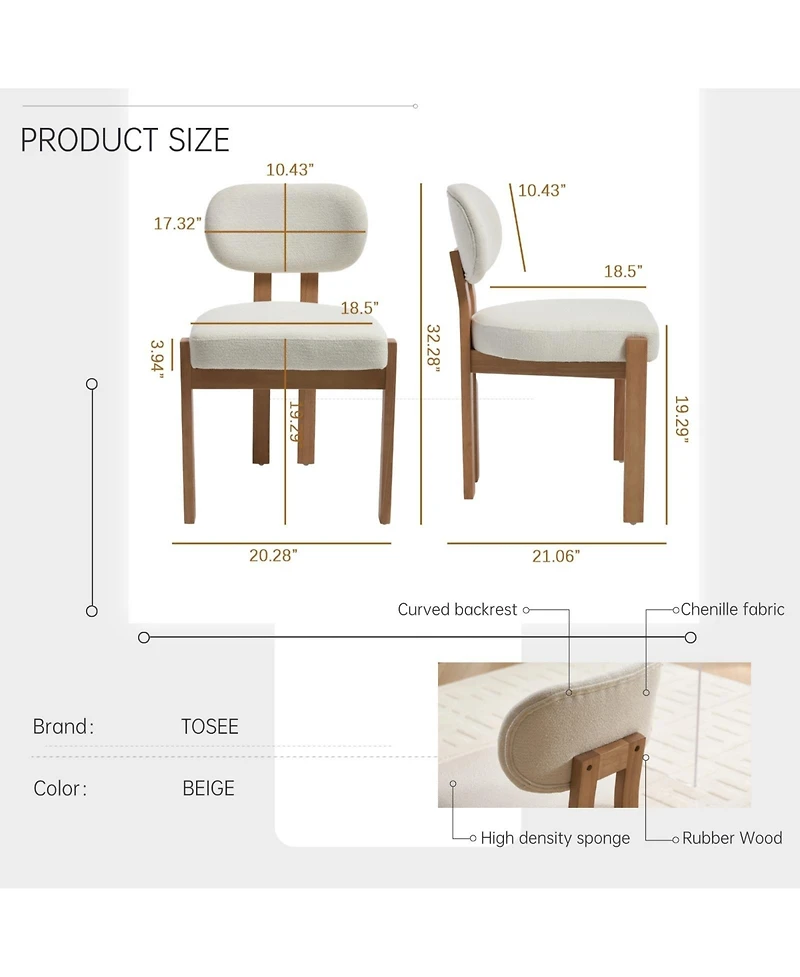 Flynama Wooden Dining Chairs Set of 2, Modern Fabric Upholstered Dining Room Chairs, Farmhouse Kitchen Chairs