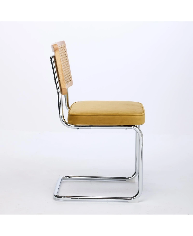Flynama Set of 2 Cane Back Cantilever Dining Chairs, Velvet Upholstered Chrome Double Steel Pipe Base 360 Lbs Capacity