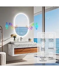 Luvodi Oval Led Bathroom Wall-Mounted with Bluetooth Speaker 35.4"x23.6" Vanity Mirror with Memory Function