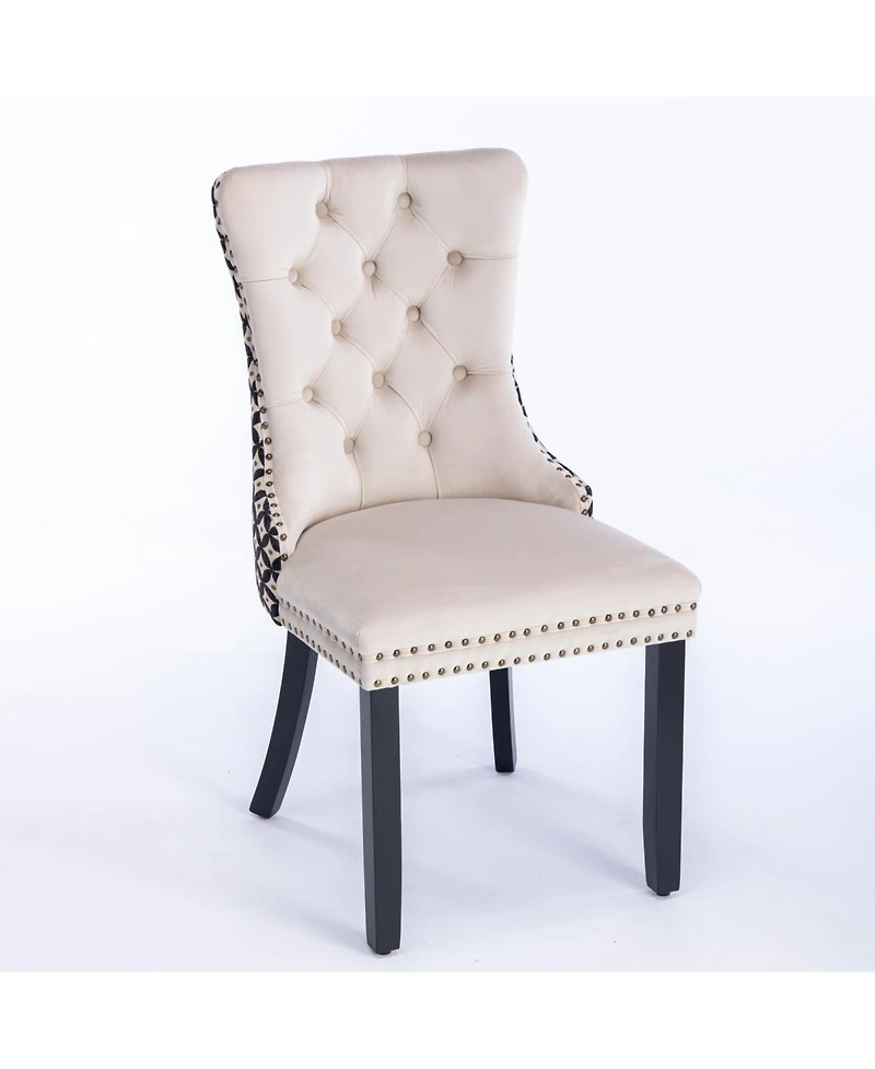 Flynama Set of 2 Patterned Velvet Dining Chairs, Solid Wood Chairs with Nailhead and Adjustable Feet