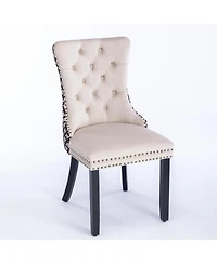 Flynama Set of 2 Patterned Velvet Dining Chairs, Solid Wood Chairs with Nailhead and Adjustable Feet