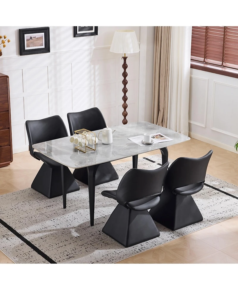 Flynama Set of 2 Swivel Dining Chairs, Faux Leather High Back Kitchen Chairs, Modern Accent