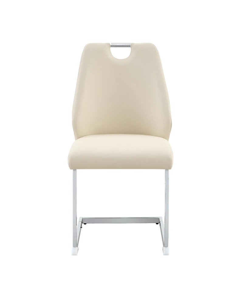 Flynama Set of 2 Pu Mesh Texture High Back Dining Chairs, Back Ring Chrome Pull Handle Solid Iron Frame