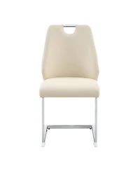Flynama Set of 2 Pu Mesh Texture High Back Dining Chairs, Back Ring Chrome Pull Handle Solid Iron Frame