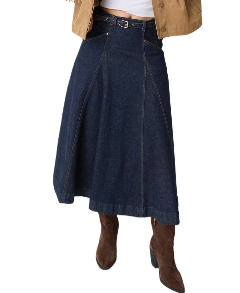 Guess Women's Rayne High-Waisted A-Line Midi Denim Skirt