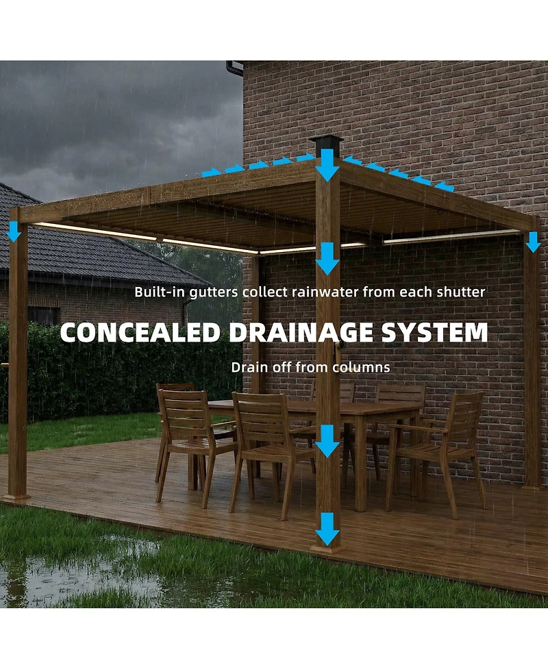 Outsunny 10' x 10' Outdoor Louve Pergola with Solar lights