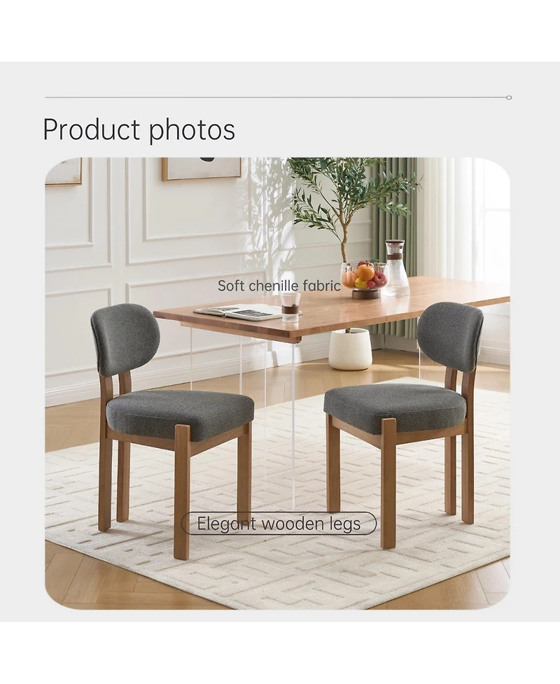 Flynama Wooden Dining Chairs Set of 2, Fabric Upholstered Farmhouse Chairs with Thick Cushion and Chenille Seat