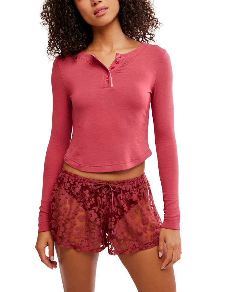 Free People Women's Early Sunset Lace Floral-Print Pull-On Shorts, 2" Inseam
