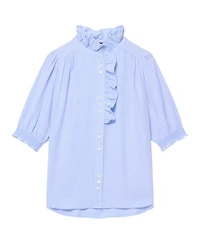 Mint Velvet Women's Cotton Chambray Ruffle Blouse