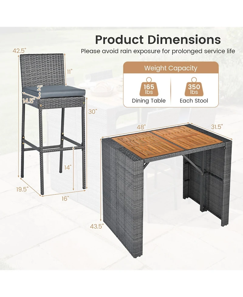 Mecale 5-Piece Patio Bar-Height Set with Acacia Table and 4 Stools