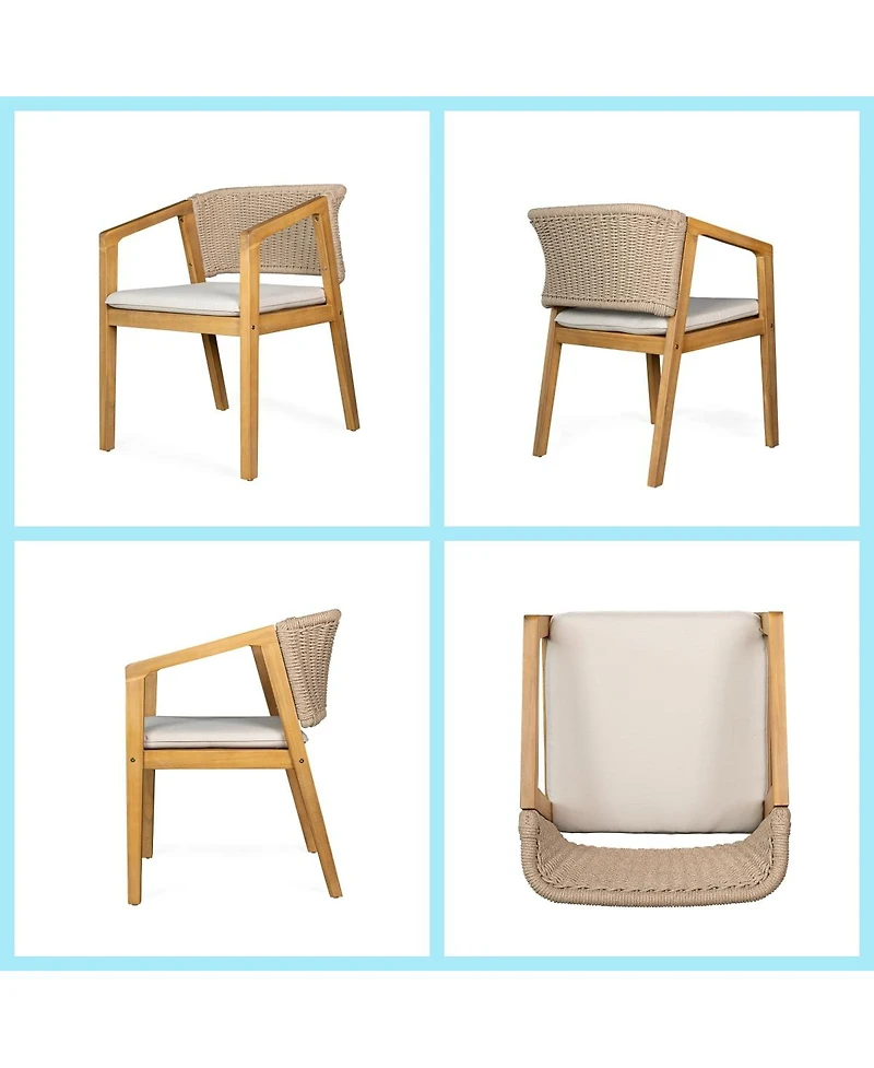 Asagikoiai 7-Piece Acacia Wood Patio Dining Set with Slatted Table and 6 Rope Woven Chairs