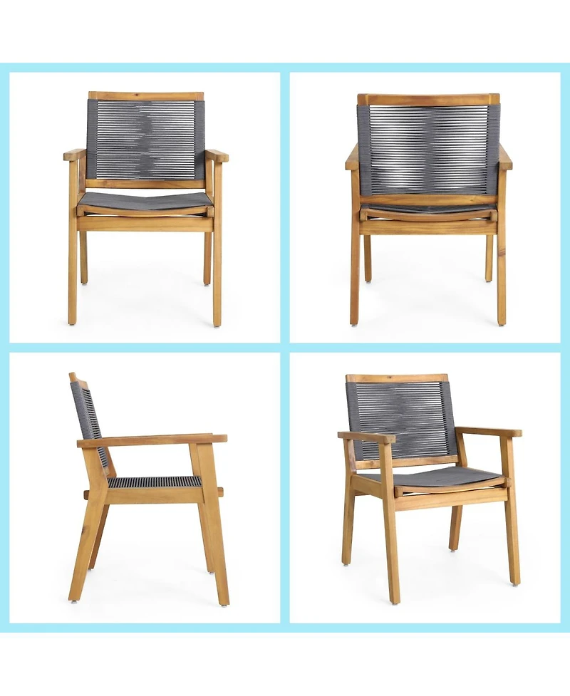 Asagikoiai 7 Piece Acacia Wood Outdoor Dining Set with 69" Dining Table and Rope Arm Chairs
