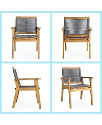Asagikoiai 7 Piece Acacia Wood Outdoor Dining Set with 69" Dining Table and Rope Arm Chairs