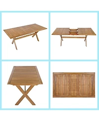 Asagikoiai 7-Piece Extendable Outdoor Dining Set, Acacia Wood Patio Table and 6 Chairs