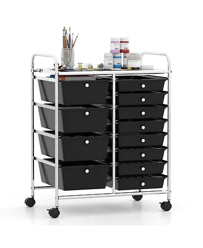 Mecale 12-Drawer Utility Rolling Cart with Punched Top Tray