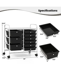 Mecale 9-Drawer Rolling Storage Cart with Wide Top Shelf