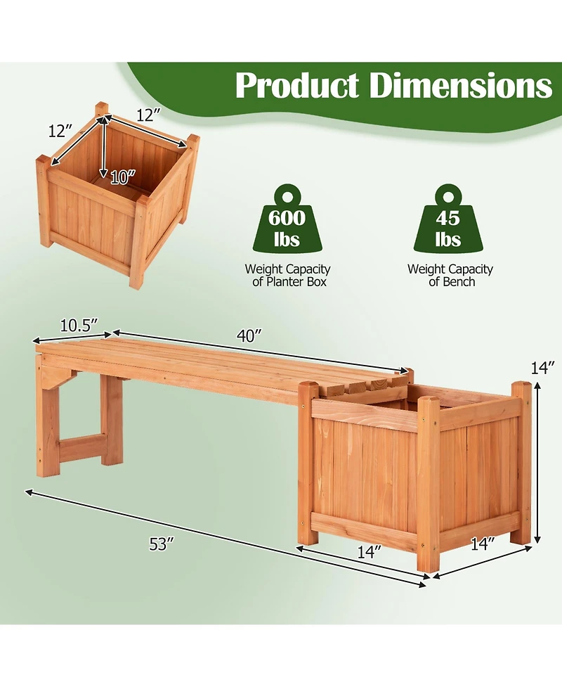 Gymax 2 Piece Outdoor Bench with Raised Garden Bed Fir Wood Planter Box with Spacious Seat