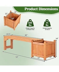 Gymax 2 Piece Outdoor Bench with Raised Garden Bed Fir Wood Planter Box with Spacious Seat