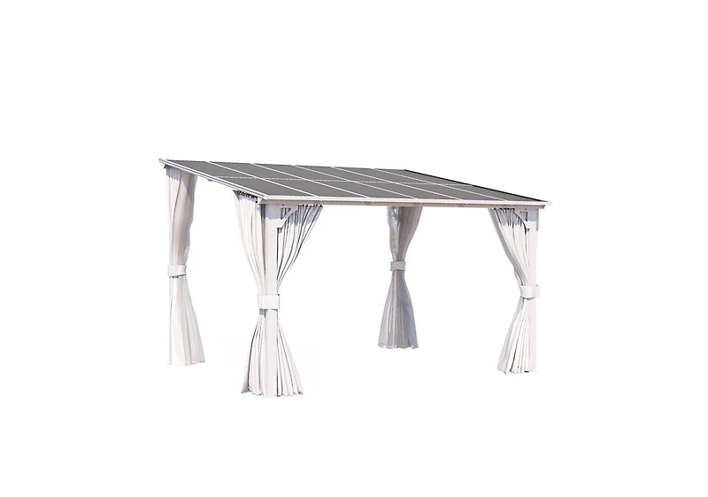 Aecojoy 12' x 10'Wall Mounted Hardtop Gazebo Lean to Metal Pergola with Curtains Netting Patio