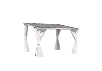 Aecojoy 12' x 10'Wall Mounted Hardtop Gazebo Lean to Metal Pergola with Curtains Netting Patio