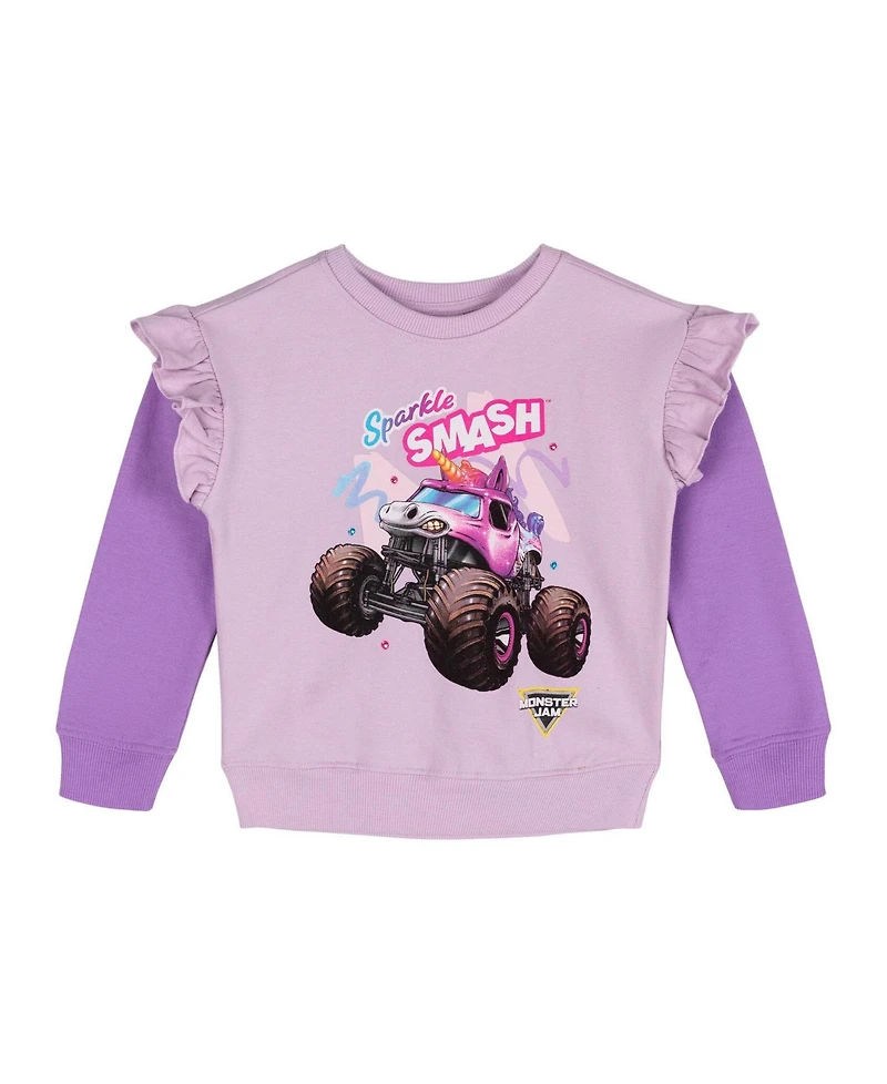 Monster Jam Sparkle Smash Girls' 2-Piece Fleece Sweatshirt and Pants Set