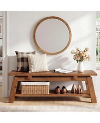 Tribesigns Solid Wood Bench, 55" Farmhouse Entryway Bench with Shoe Storage | 350 lb Capacity, Scratch Resistant, End of Bed Bench Shoe Bench Seat