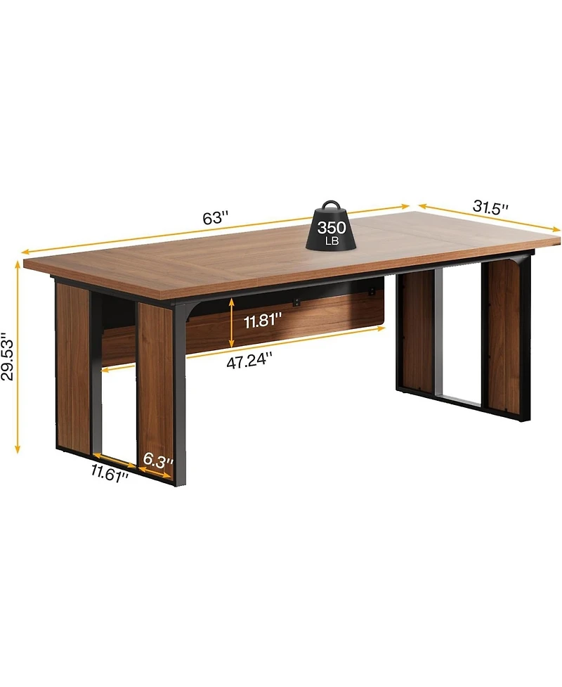 Tribesigns 63" Executive Desk, Modern Office Desk with Privacy Panel and Metal Frame, Large Computer Desk