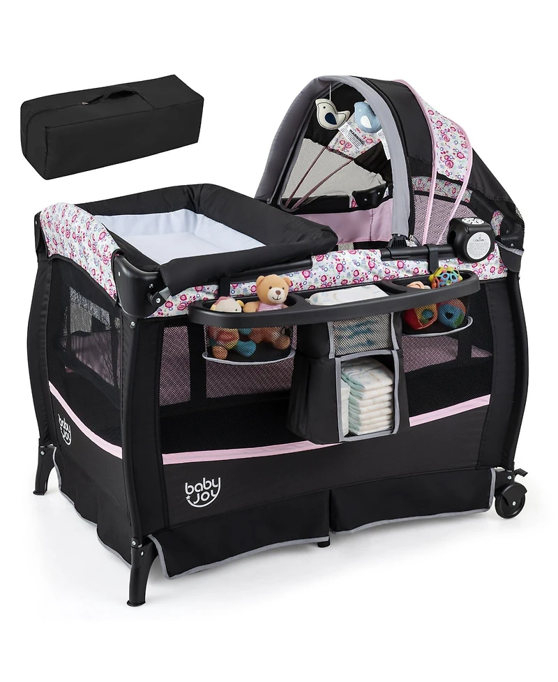 Costway Baby Bassinet Bedside Crib with Changing Table Mattress Detachable Canopy Basket